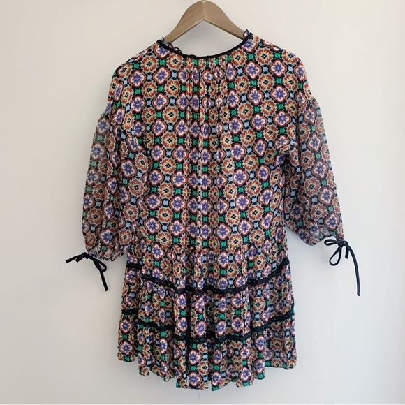 Alice + Olivia Arnette Mini Dress Small Tie Sleeves Multicolor - Picture 6 of 11